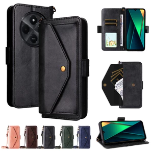 Ốp Lật Cho Xiaomi 17 Pro Max Redmi 15 5G 15C 14C A5 POCO F7 C71 C75 C85 Retro Da PU Ví Từ Tính Có Khe Cắm Thẻ Vỏ TPU Mềm Dây Đeo Ngang LZR41
