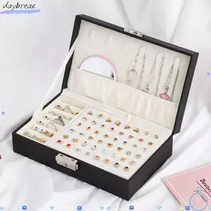 Bao bì trang sức có thể khóa DAYBREAK, Phong cách có khóa Hộp trang sức, Màu trơn chống bụi cao cấp Bông tai dung tích lớn Hộp trưng bày vòng cổ Du lịch