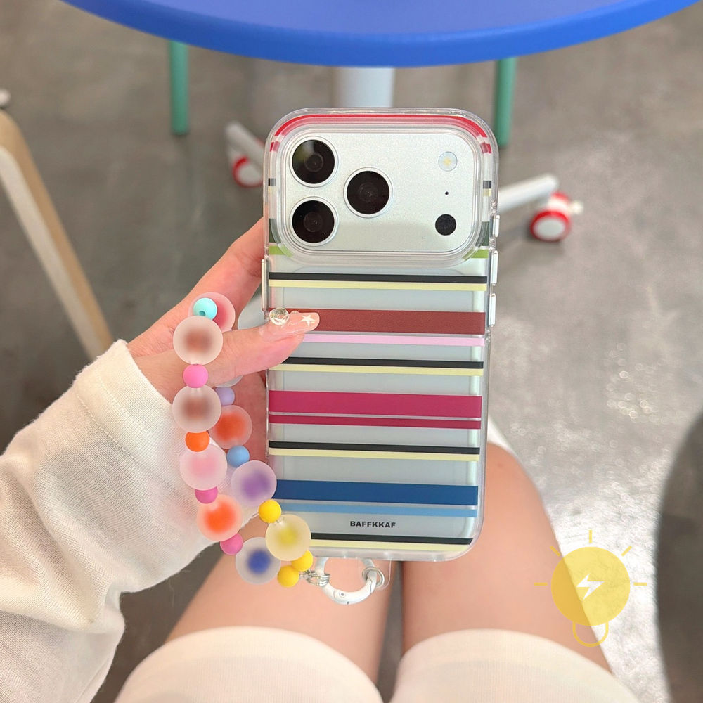 Phone Case For iPhone 17 Pro Max 16 15 14 13 Retro TPU Transparent Chain Colorful Stripe Air Bag Aesthetic Korean Cute