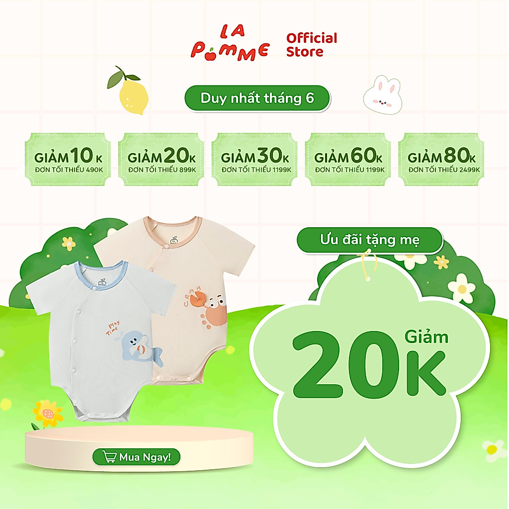 Body chip cộc La Pomme những người bạn từ biển cả - Sợi Petit Soyeu thoáng mát – Bé gái/trai - 0M - 9M
