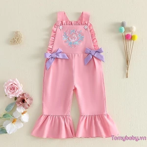 Bộ áo liền quần thêu hoa không tay cho bé gái cho bữa tiệc thường ngày