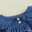 Bộ áo liền quần Denim dài tay cổ búp bê có nút phía trước cho mùa xuân thu