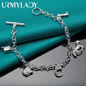 URMYLADY Bạc 925 Ngựa Thiết Bị Mặt Dây Chuyền Vòng Tay Cho Nữ Tiệc Cưới Thời Trang Quyến Rũ Trang Sức