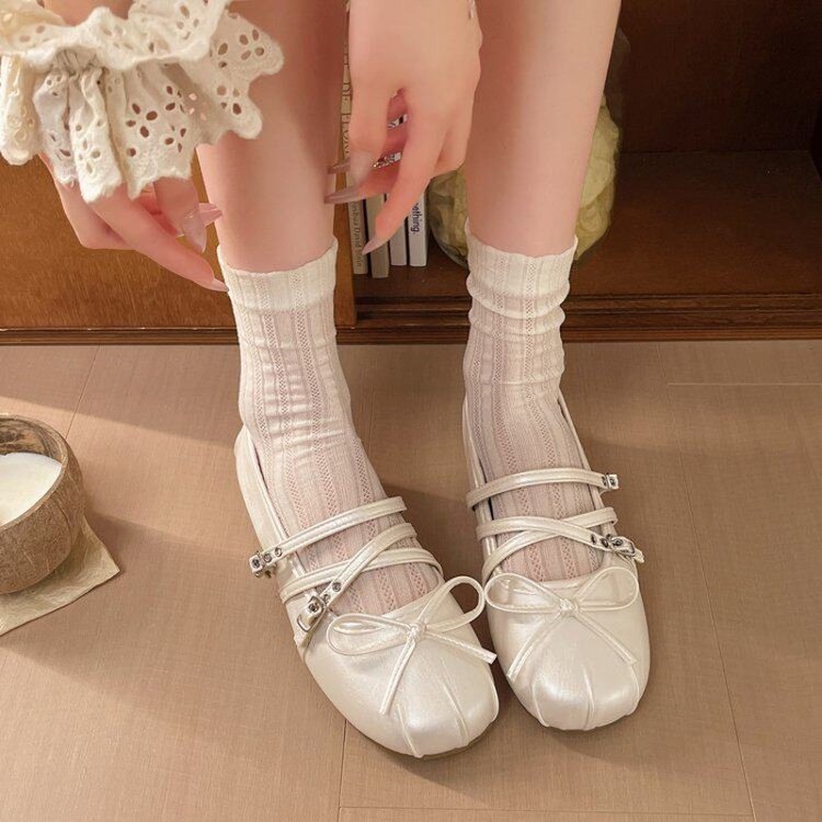 Mùa Hè Phong Cách Mới Mũi Tròn Retro Nơ Nông Miệng Mary Jane Giày Đế Mềm Thời Trang Thoải Mái Mặc Bên Ngoài Chống Trơn Trượt Chống Mài Mòn Phong Cách Ba Lê Giày Da Nhỏ Toàn Bộ Nhà Máy