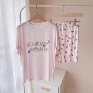 Bộ đồ ngủ Modal hoạt hình gấu kẹo dẻo dành cho nữ Quần Short ngắn tay mùa hè Áo chui đầu ngọt ngào Bộ đồ mỏng