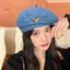 HNKMP Thường Ngày Màu Hồng Tình Yêu Denim Mũ Nồi Nữ Xuân Hè Cho Thấy Mặt Đa Năng Retro Họa Sĩ Mũ Nồi Nhật Bản Mũ Newsboy Mũ.