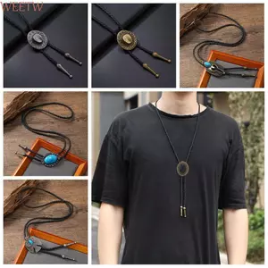 Vòng cổ WEETW Bolo, Mặt dây chuyền mũ cao bồi phong cách dân tộc Vòng cổ đính cườm ngọc lam, Dây chuyền áo len sáng tạo Dây chuyền xương đòn Phụ kiện trang sức Vòng cổ tối giản dành cho nam giới