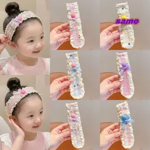 SAMO Trẻ Em Miếng Dán Tóc, Ren Họa Tiết Hoa Nổ Miếng Dán, Dễ Thương Với Băng Ma Thuật Đóng Cửa Viền Rộng Ren Tóc Phụ Kiện Tóc