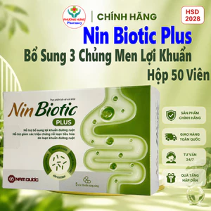 Men Vi Sinh Nin Biotic Plus Bổ Sung 3 Chủng Men Lợi Khuẩn, Cải Thiện Hệ Vi Sinh Đường Ruột- Hộp 50v