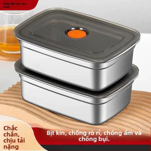 Hộp cơm trưa bằng thép không gỉ VN, đáp ứng tiêu chuẩn an toàn thực phẩm, có nắp, hình chữ nhật, thích hợp cho tủ lạnh, lò nướng và tủ đông.