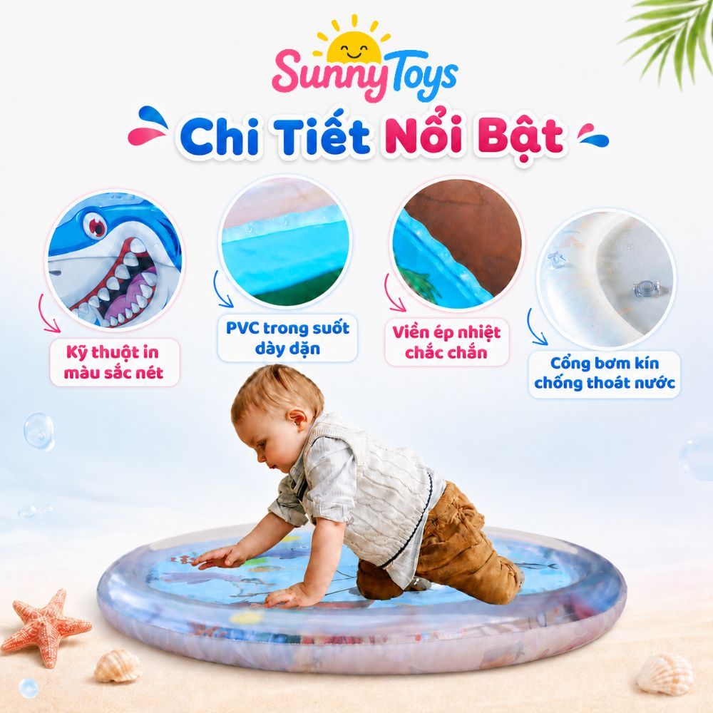 Thảm Nước Tập Bò SunnyToys - Bơm Hơi Hình Cá Cho Bé Nằm Chơi Vui Nhộn