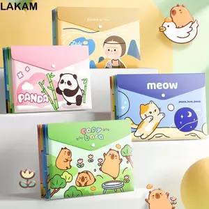 LAKAM 5 Cái / bộ Túi Tập Tin, Thư Mục Tập Tin A4 Chống Thấm Nước Dung Tích Lớn, Lưu Trữ Giấy Kiểm Tra Capybara PP Thư Mục Phong Bì Khóa Học Sinh
