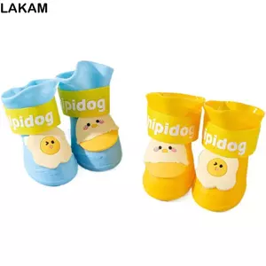 LAKAM 4 Cái / bộ Giày Cho Chó, Giày Đi Mưa Thú Cưng Silicon Hoạt Hình, Di Động Chống Trơn Trượt Đồ Dùng Cho Thú Cưng Ngoài Trời