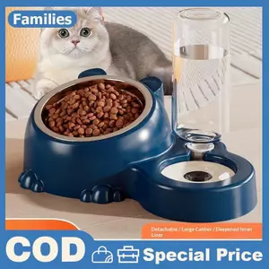 Bát đựng thú cưng nghiêng 2 trong 1 có bình đựng nước tự động Bát nước thức ăn cho chó mèo nâng cao để ăn sạch trong không gian sống