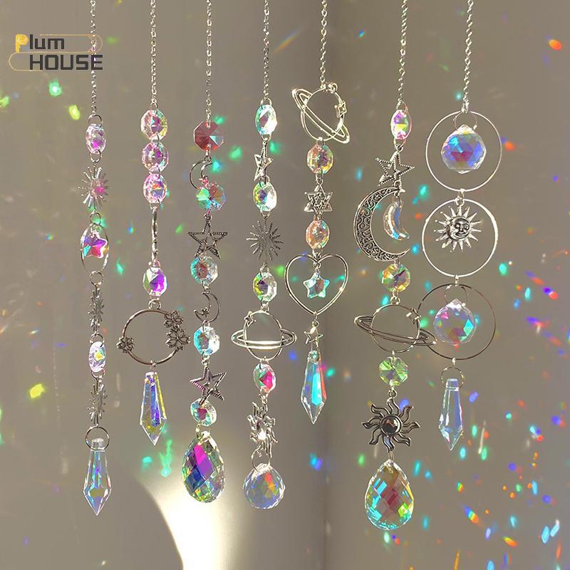 PlumHOUSE Treo Pha Lê Mặt Dây Chuyền Vườn Suncatcher Chuông Gió Cầu Vồng Lăng Kính Pha Lê Dây Xích Để Trang Trí Cửa Sổ VN