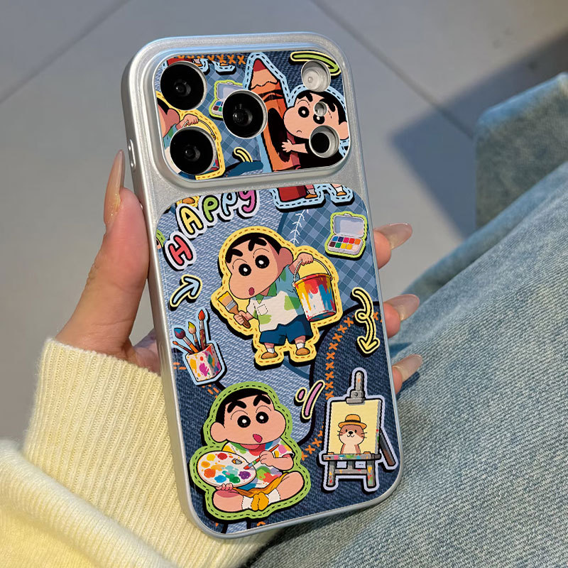 Ốp lưng iPhone Họa tiết da mạ Tím Crayon họa tiết Shin-chan iPhone 17 16 15 14 13 12 11 Pro Max Plus Max