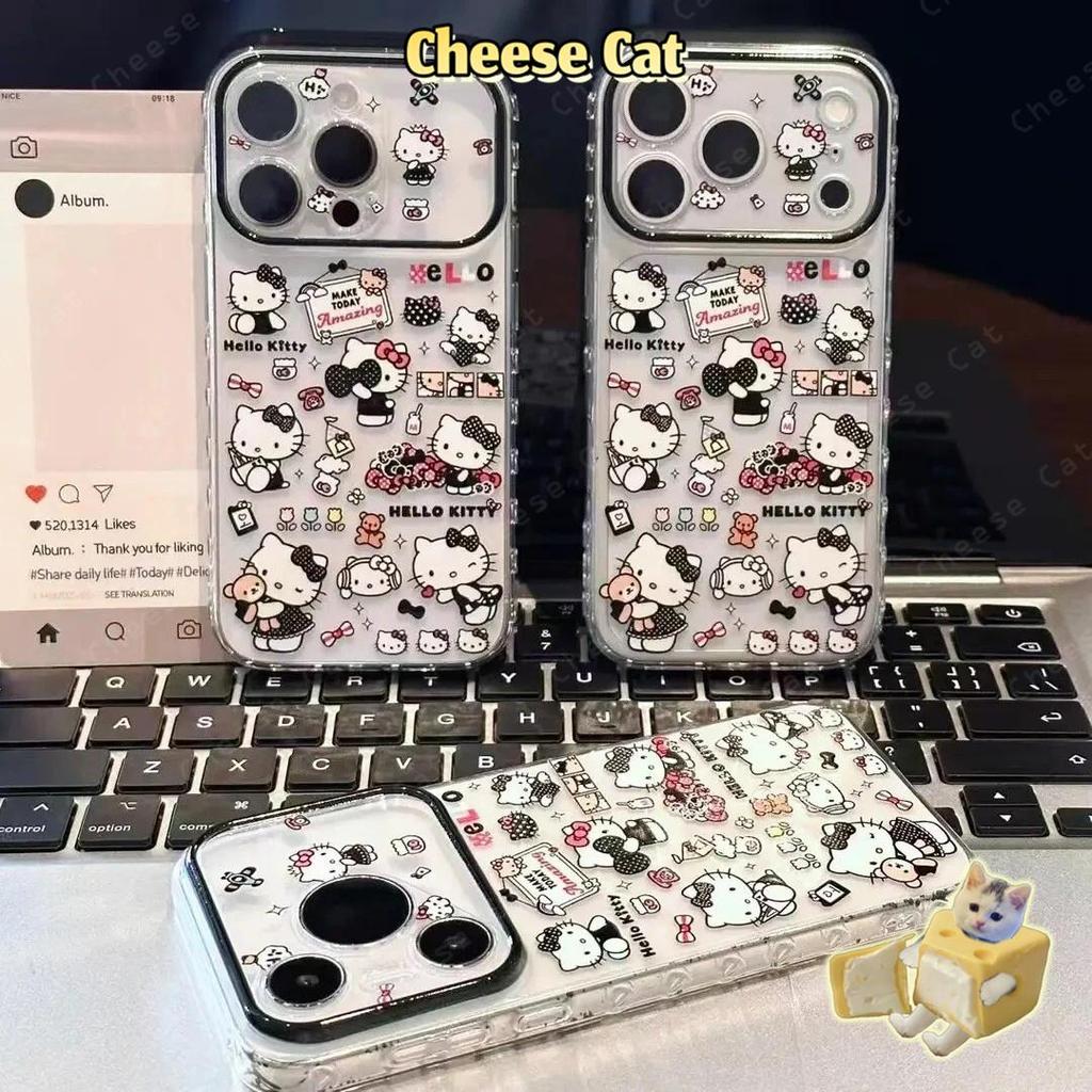 Ốp Điện Thoại Bảo Vệ Ống Kính Kitty Thời Trang Màu Đen Cho iPhone 13 14 Xs XR 11 12 15 Plus 16 12 11 17 Pro Max