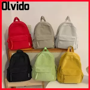 Ba lô học sinh OLVIDO, Ba lô nữ dung tích lớn vải nhung, Túi du lịch màu trơn có dây kéo dành cho học sinh