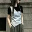 Áo thun ngắn tay giả hai mảnh dành cho nữ Thiết kế váy mùa hè Niche Áo khí chất thời trang (Không phải Denim)