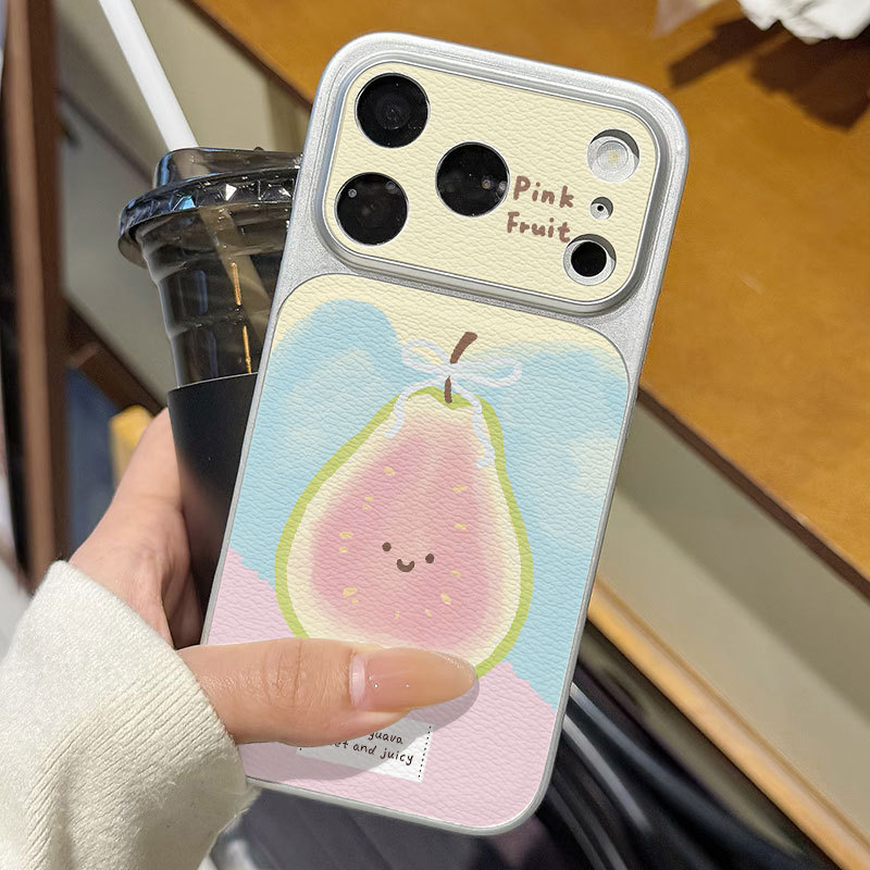 Ốp lưng iPhone Mạ họa tiết da Họa tiết quả lê hồng iPhone 17 16 15 14 13 12 11 Pro Max Plus Max