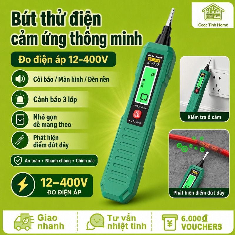 Bút Thử Điện Cảm Ứng Thông Minh – Đo Điện Áp 12-400V, Màn Hình LCD Lớn Hiển Thị Số, Cảnh Báo Âm Thanh & Ánh Sáng
