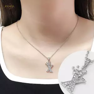 PNPIA- Thời Trang Cubic Zirconia Vương Miện Chữ Mặt Dây Chuyền Nelace Vàng Hip Hop Punk Bảng Chữ Cái Trang Sức