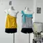 Thiết kế màu sắc tương phản Thắt nút Móc đeo chéo Nữ mùa hè Hot Girl Pure Desire Style Loose Top