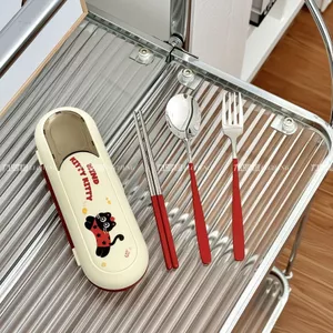 Thìa Inox Đũa Nĩa Bộ Ba Mảnh Di Động Mang Theo Bộ Đồ Ăn Sáng Tạo Phong Cách Hoạt Hình Đi Lại Phải Có Bộ Đồ Ăn Hộp 6.12