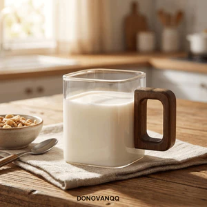 Cốc cà phê thủy tinh DONOVANQQ, Cốc Espresso chịu nhiệt dày, Tay cầm bằng gỗ vuông thực tế Mini Teacup Cafe
