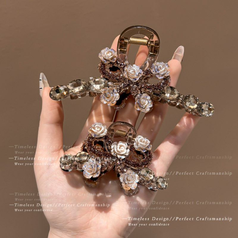 2026 Tính Khí Zircon Tấm Tóc Ánh Sáng Sang Trọng Hoa Hồng Kích Thước Lớn Acrylic Kẹp Nữ
