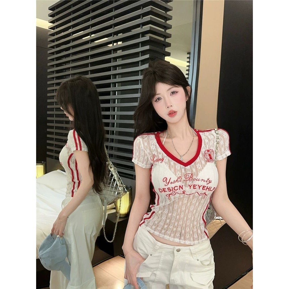 Áo thun ôm sát cổ V Milyfashion mùa hè mới tay ngắn phong cách nóng bỏng cho cô gái nóng bỏng