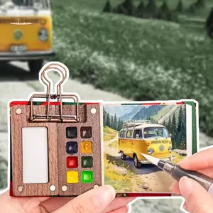 TRTR Mini Quả óc chó Gỗ Màu Nước Bảng Màu Di Động Hộp Sơn Có Kẹp Du Lịch Tranh Khay Sơn Đồ Dùng Nghệ Thuật Sketchbook Bảng VN