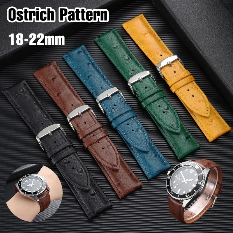 Dây đeo đồng hồ họa tiết đà điểu da thật 18mm 19mm 20mm 21mm 22mm Vintage kinh doanh da bò Dây đeo đồng hồ mềm mại thoáng khí cho nam nữ