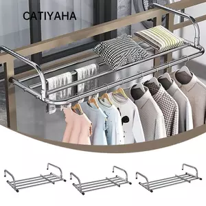 Đường ray treo ban công CATIYAHA, Giá phơi quần áo có thể mở rộng trên sàn, Giá sắp xếp quần áo có thể điều chỉnh bằng thép không gỉ 50-158cm cho ban công và cửa sổ