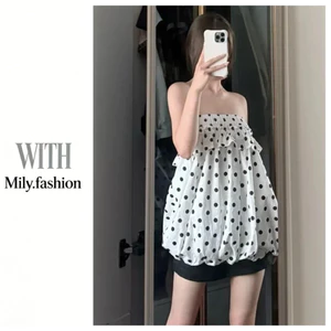 Milyfashion Retro Chấm Bi Váy Mùa Hè Co Giãn Eo Thường Ngày Rời Ôm Hơn Nhìn Trắng Hai Cánh Phong Cách Mới WGGG