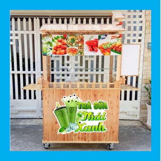 Decal trang trí quán nước xe đẩy hình TRÀ SỮA THÁI XANH,Sticker,dán tường, tủ, kính,in theo yc