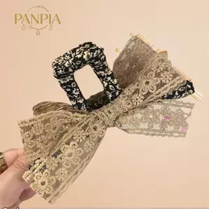 PNPIA- Pháp Vintage Hoa Ren Bướm Nút Tóc Kẹp Cá Mập Lớn Kẹp Cô Gái Ngọt Ngào Phong Cách Nhẹ Nhàng Phụ Kiện Tóc Mũ Nón