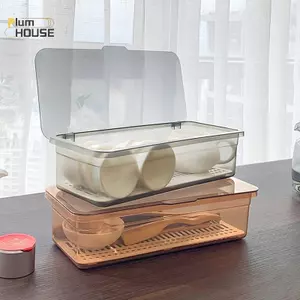 PlumHOUSE Trong Suốt Hộp Bảo Quản Cho Bộ Trà Cốc Có Nắp & Thoát Nước Dao Kéo Chống Bụi Cho Nhà Bếp VN