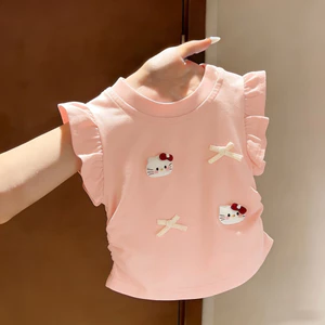 Mùa Hè Bé Gái Màu Hồng Áo Thun Xù Ba Chiều Hoạt Hình Slim-fit Phong Cách Thời Trang 80-130 Kích Thước SIAC