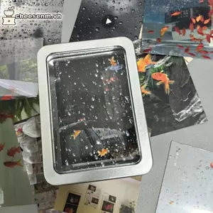 Cheenm 1 Cái Kpop 3 inch Photocard Tổ Chức Hộp Bụi Y2k Nhật Bản Retro Giọt Mưa Cá Vàng Cửa Sổ Trong Suốt Hộp Sắt Cho Polaroid Ảnh VN