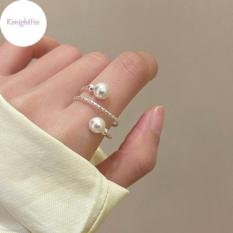 K2nightFee Ngọc Trai Nhẫn Nữ Thời Trang Màu Bạc Xoắn Ốc Mở Nhẫn Có Thể Điều Chỉnh Hợp Thời Trang Trang Phụ Kiện Trang Sức VN