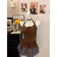 Phong cách Hàn Quốc Chấm Bi Xù Viền Nguyên Chất Desire Phong Cách Sling Áo Vest Gợi Cảm Ngọt Ngào Nữ Mùa Hè Có Miếng Lót Ngực Tích Hợp Top