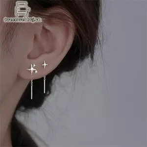 Nhíp Màu Bạc Bất Đối Xứng Ngôi Sao Tòn Ten Bông Tai Nữ Thời Trang Và Thanh Lịch Bốn Mũi Ngôi Sao Bông Tai Dự Tiệc Quà Tặng Cô Gái VN