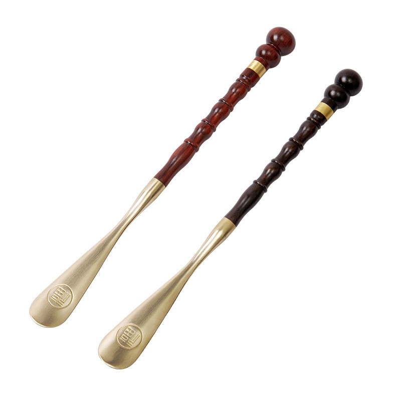 Shoehorn Tay Cầm Dài Hộ Gia Đình Tích Hợp Đồng Gỗ Đàn Hương Màu Đỏ Nâng Giày Phụ Nữ Mang Thai Đeo Giày Hỗ Trợ Lười Shoehorn XBTL