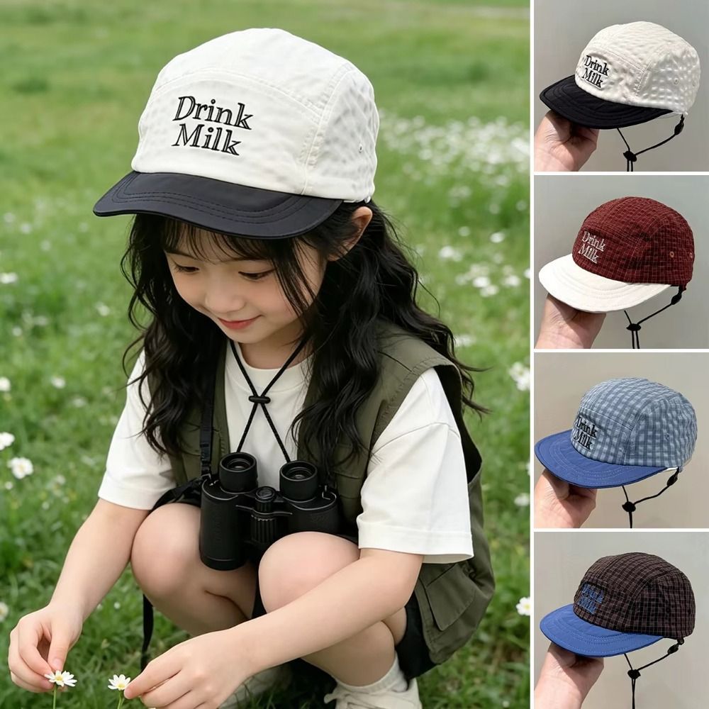 Mũ bóng chày khô nhanh HOBBYIN, Mũ bóng chày thêu chữ kẻ sọc cổ điển dành cho trẻ em, Mũ chống nắng mỏng thoáng khí thông thường cho bé trai và bé gái