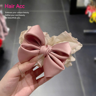 Dây cột tóc nơ hồng ren scrunchies nữ, phụ kiện buộc tóc đuôi ngựa, búi tóc cao cấp, sang trọng