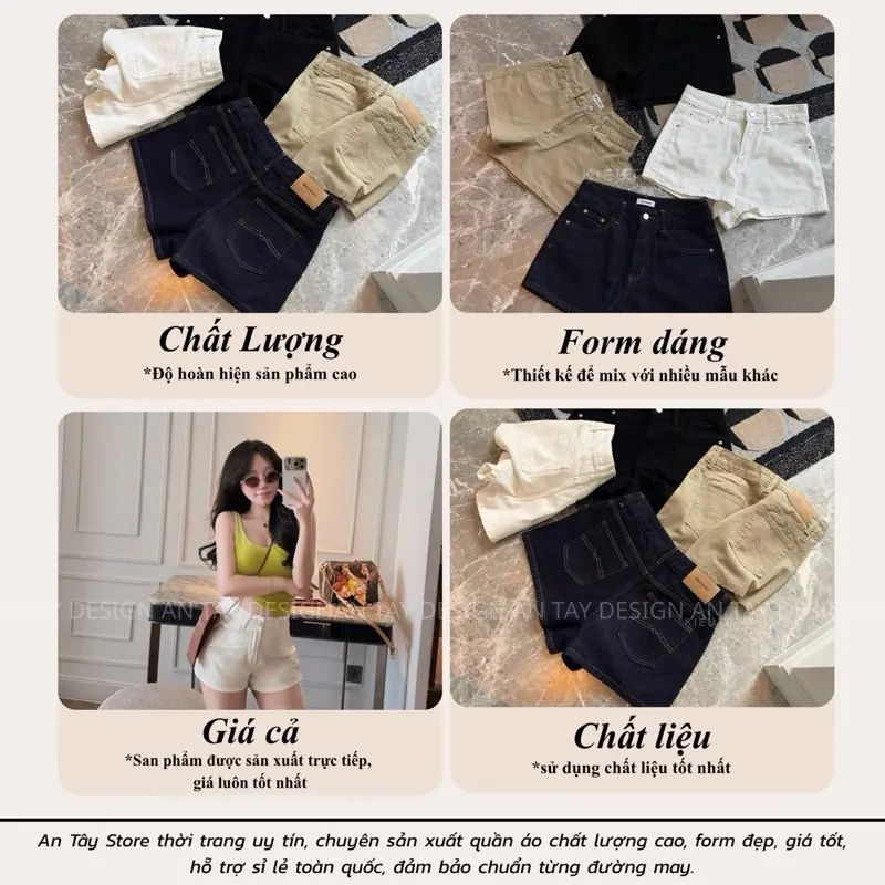 Quần Short Jean Nữ CHEZIHOUSE Vải Jean Mềm Qc Lưng Cao Tôn Dáng #8601-04 4 màu siêu đẹp