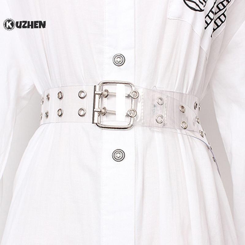 KUZHEN Laser Trong Suốt Ba Chiều Nữ Thắt Lưng Punk Pin Bule Dây Thắt Lưng HOT