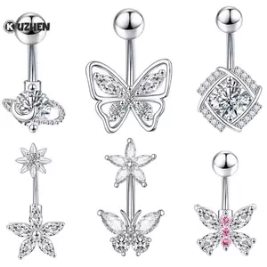 KUZHEN Thời Trang Zircon Trái Tim Bướm Rốn Nhẫn Nữ Cô Gái Tinh Tế Pha Lê Bụng Nút Nhẫn Cơ Thể Xuyên Trang Sức Phụ Kiện Quà Tặng HOT