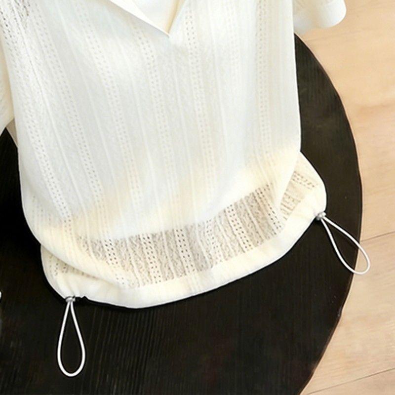 [Thời gian có hạn Seckill] Áo Hoodie dệt kim lụa băng mùa hè dành cho nữ Thiết kế rỗng Áo thun dây rút eo hẹp mỏng hơn Áo chống nắng